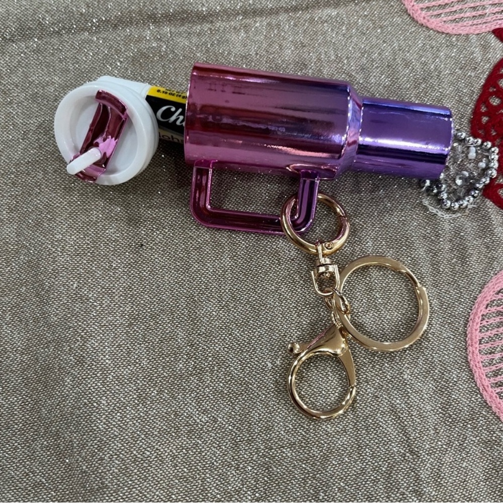 Mini tumbler keychain Money Chapstick Holder approximately 4” long.